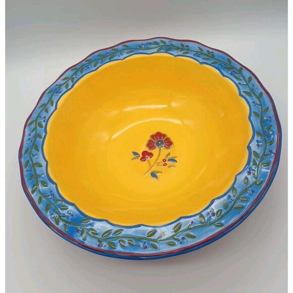 mww market Footed Serving Bowl Floral Fruit Colorful Rimmed 12.5" Pasta Salad - Picture 1 of 8